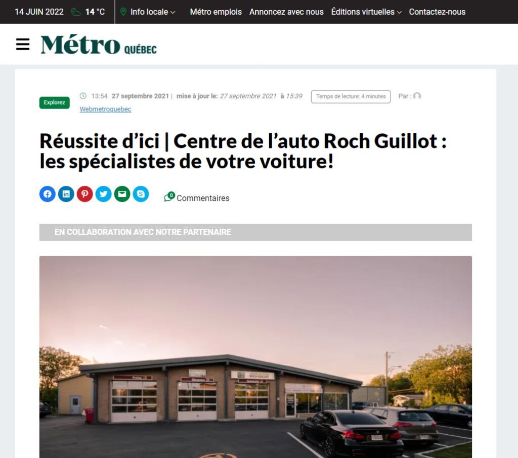 Le Centre de l'auto Roch Guillot sur Métro Québec